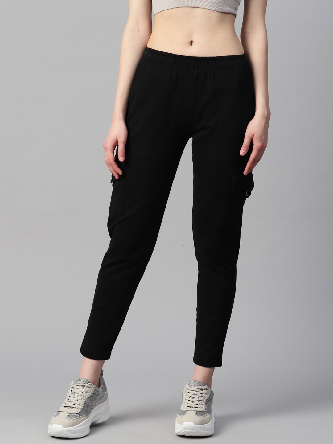 

Laabha Cargo Slim Solid Track Pants, Black