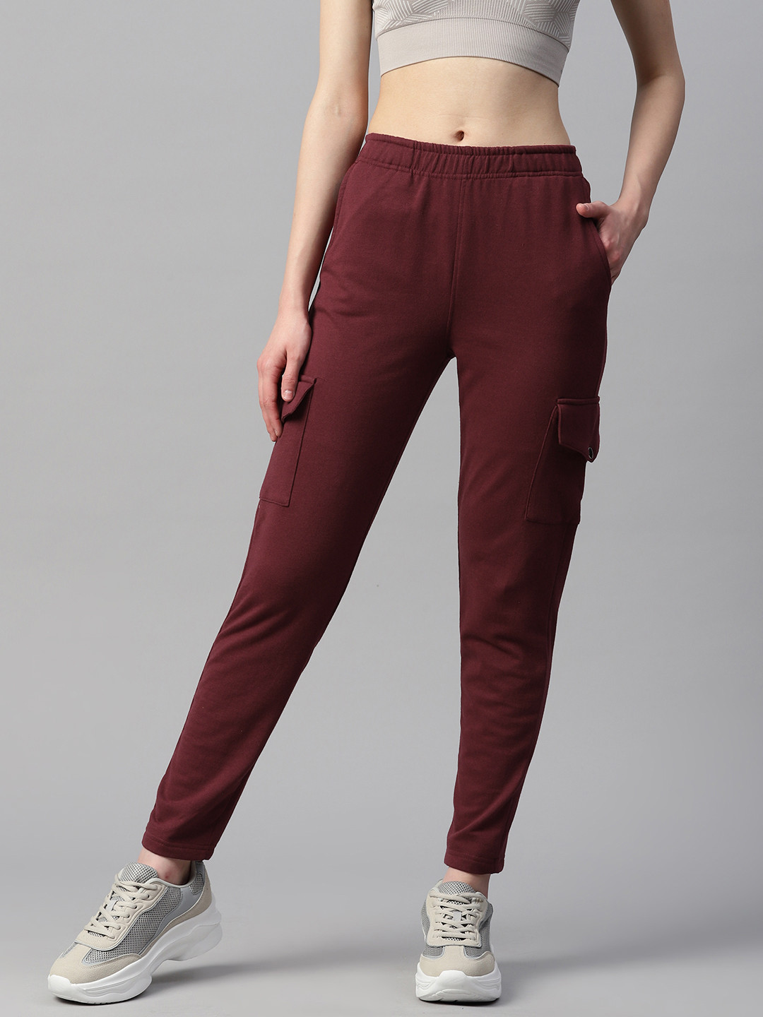 

Laabha Women Cargo Slim Fit Track Pants, Maroon