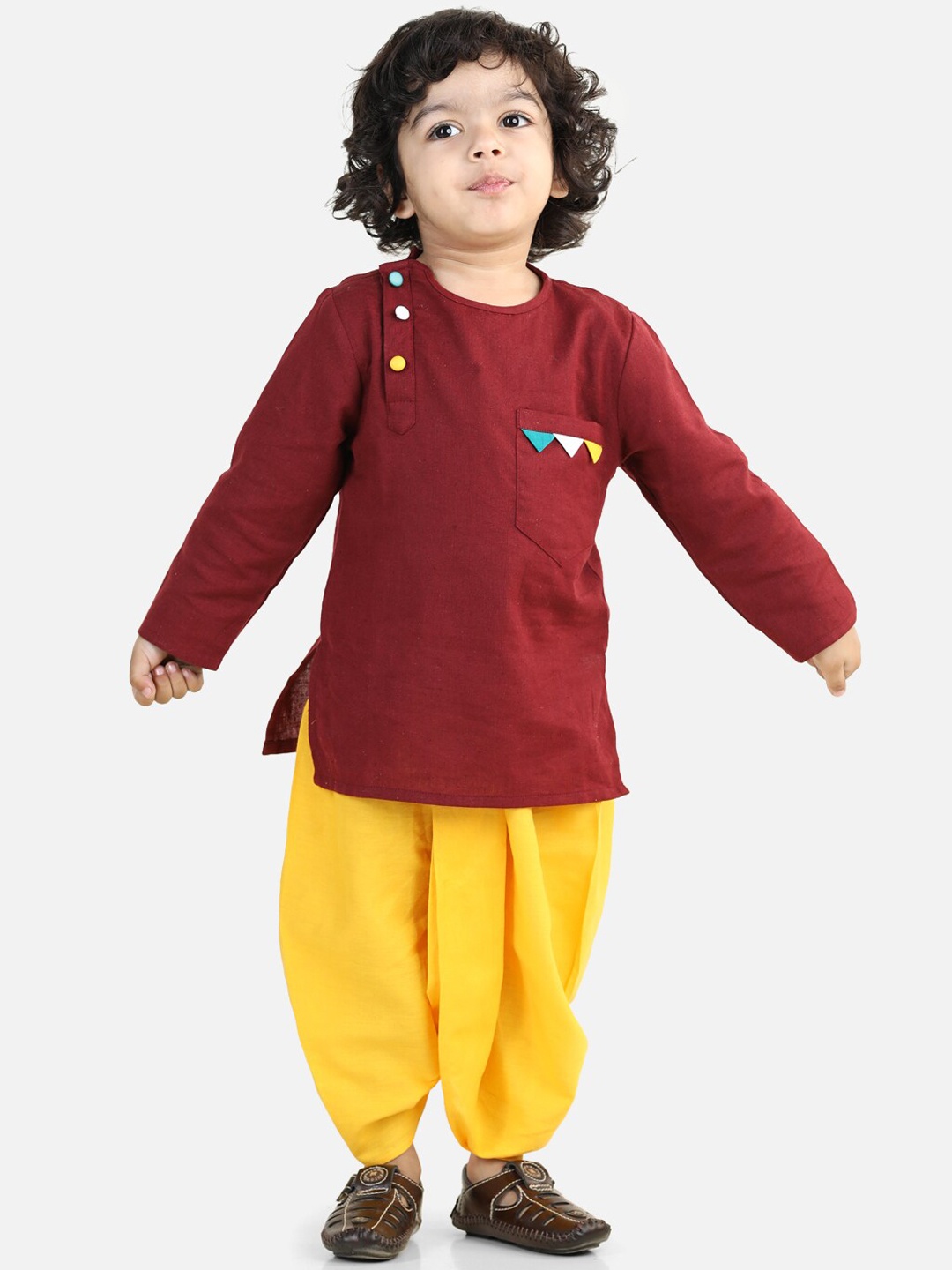 

BownBee Boys Round Neck Pure Cotton Kurta with Dhoti Pants, Maroon