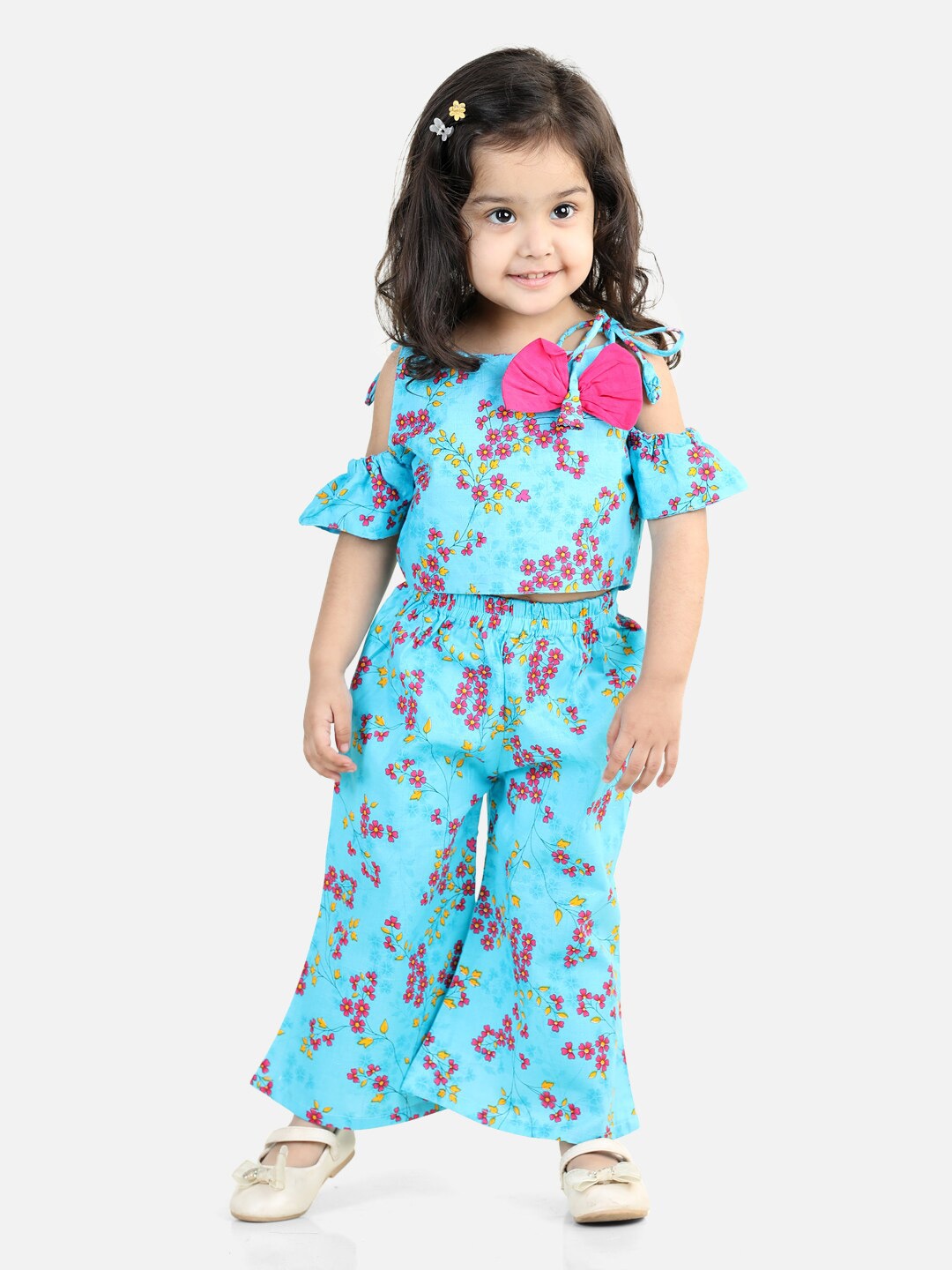 

BownBee Girls Printed Cotton Top with Palazzos, Blue