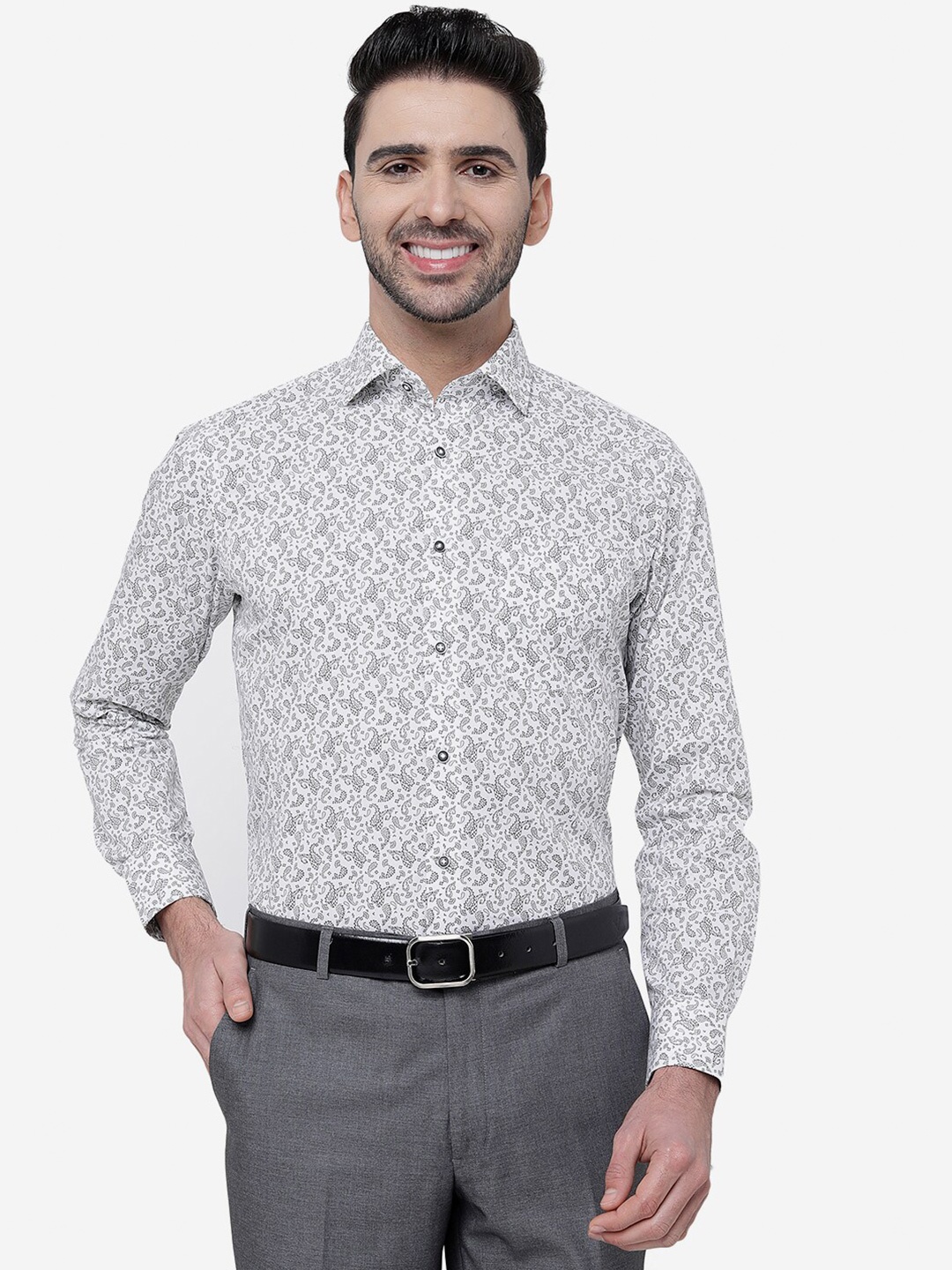 

Greenfibre Slim Fit Abstract Printed Formal Shirt, White
