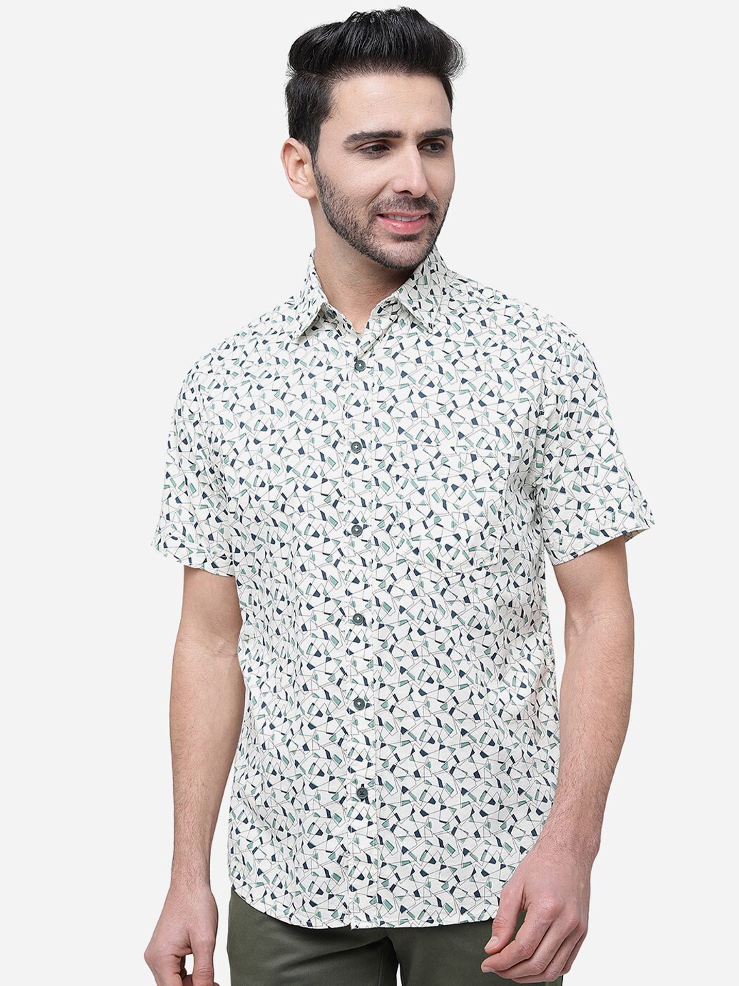 

Greenfibre Slim Fit Geometric Printed Cotton Casual Shirt, Off white