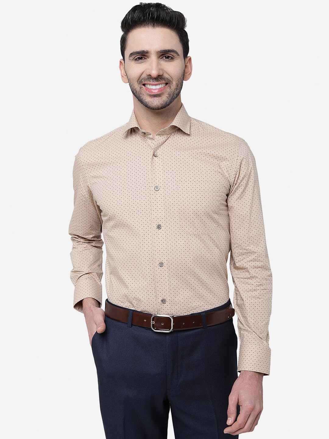 

Greenfibre Micro Ditsy Printed Slim Fit Formal Shirt, Beige
