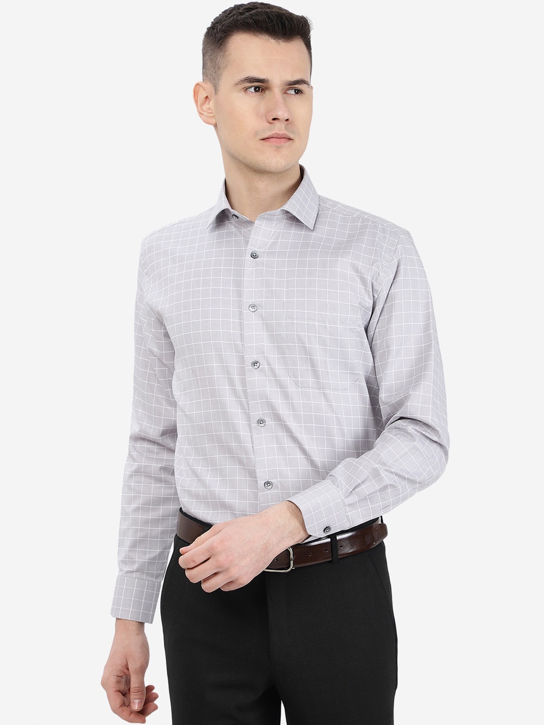 

Greenfibre Men Checked Cotton Regular Fit Formal Shirt, Grey
