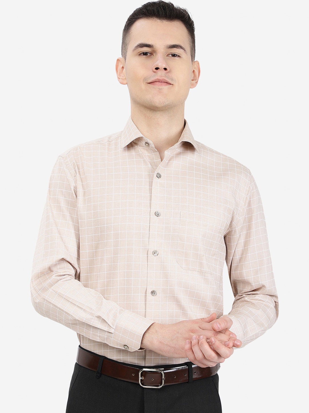 

Greenfibre Grid Tattersall Checks Cotton Formal Shirt, Brown