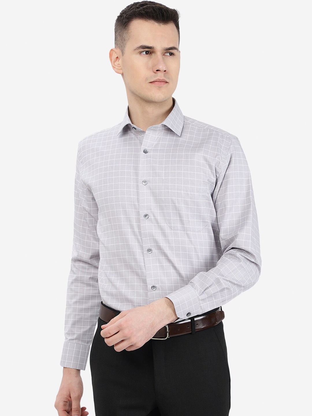 

Greenfibre Men Checked Cotton Regular Fit Formal Shirt, Grey