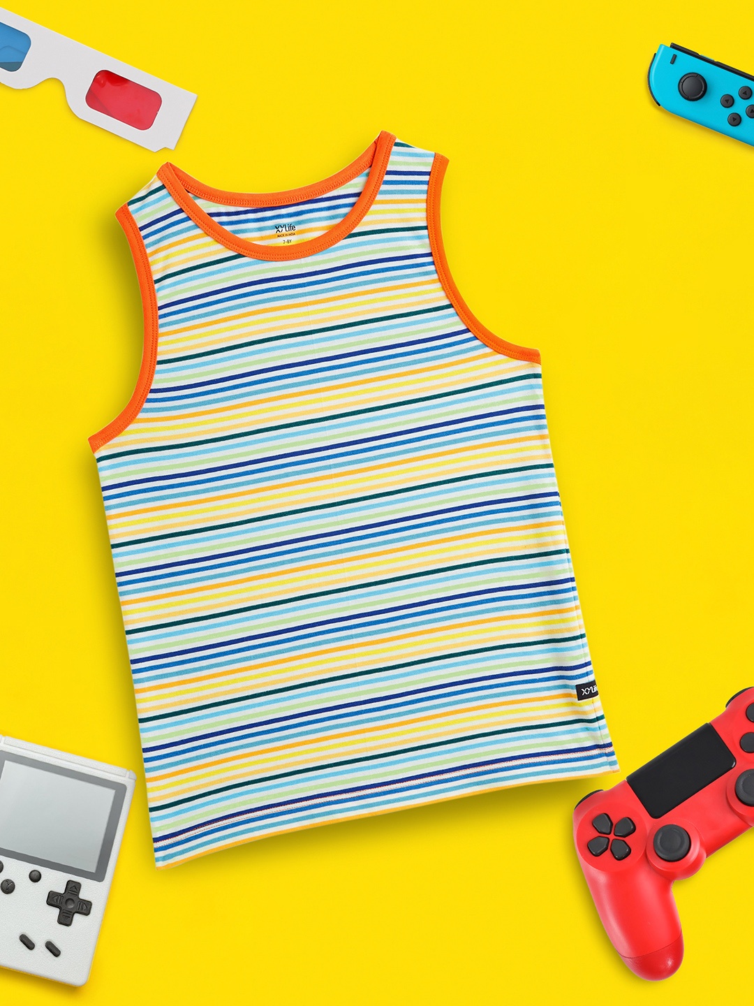 

XY Life Boys Striped Cotton Innerwear Basic Vest, Orange