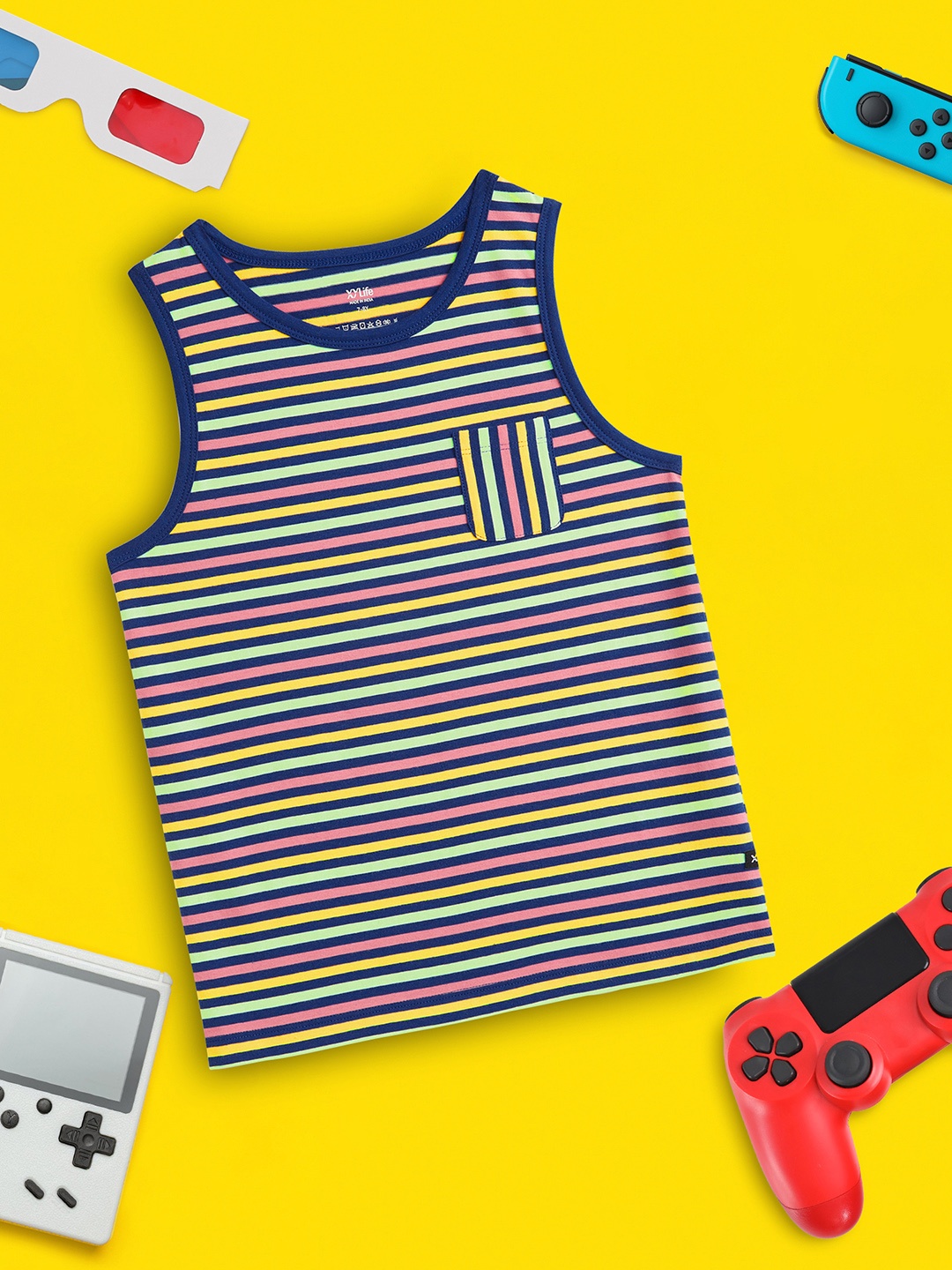 

XY Life Boys Striped Cotton Innerwear Basic Vest, Blue