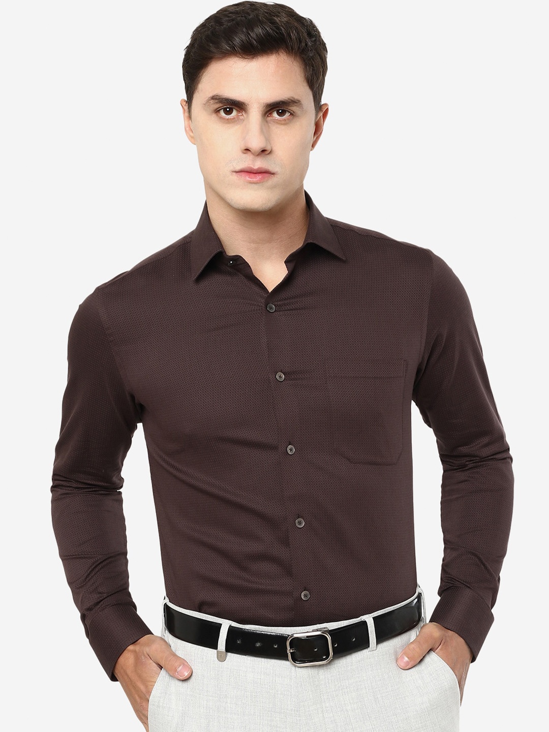 

JADE BLUE Slim Fit Cotton Formal Shirt, Brown