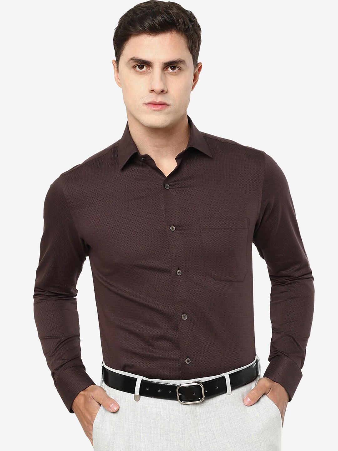 

JADE BLUE Slim Fit Cotton Formal Shirt, Brown