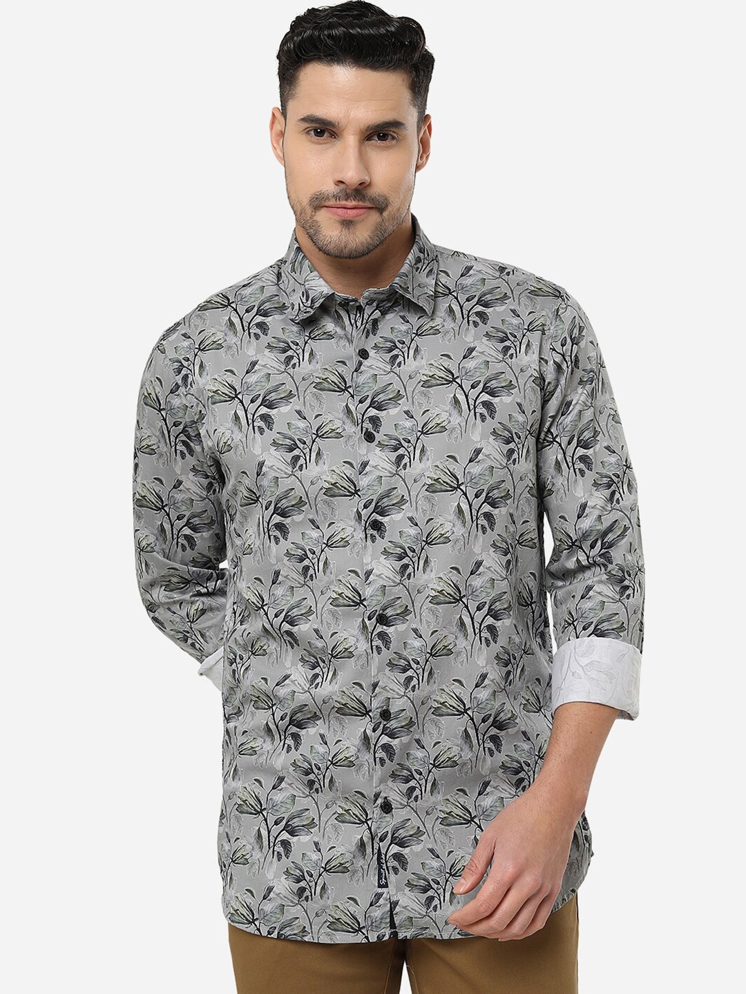 

JADE BLUE Slim Fit Floral Printed Casual Cotton Shirt, Grey