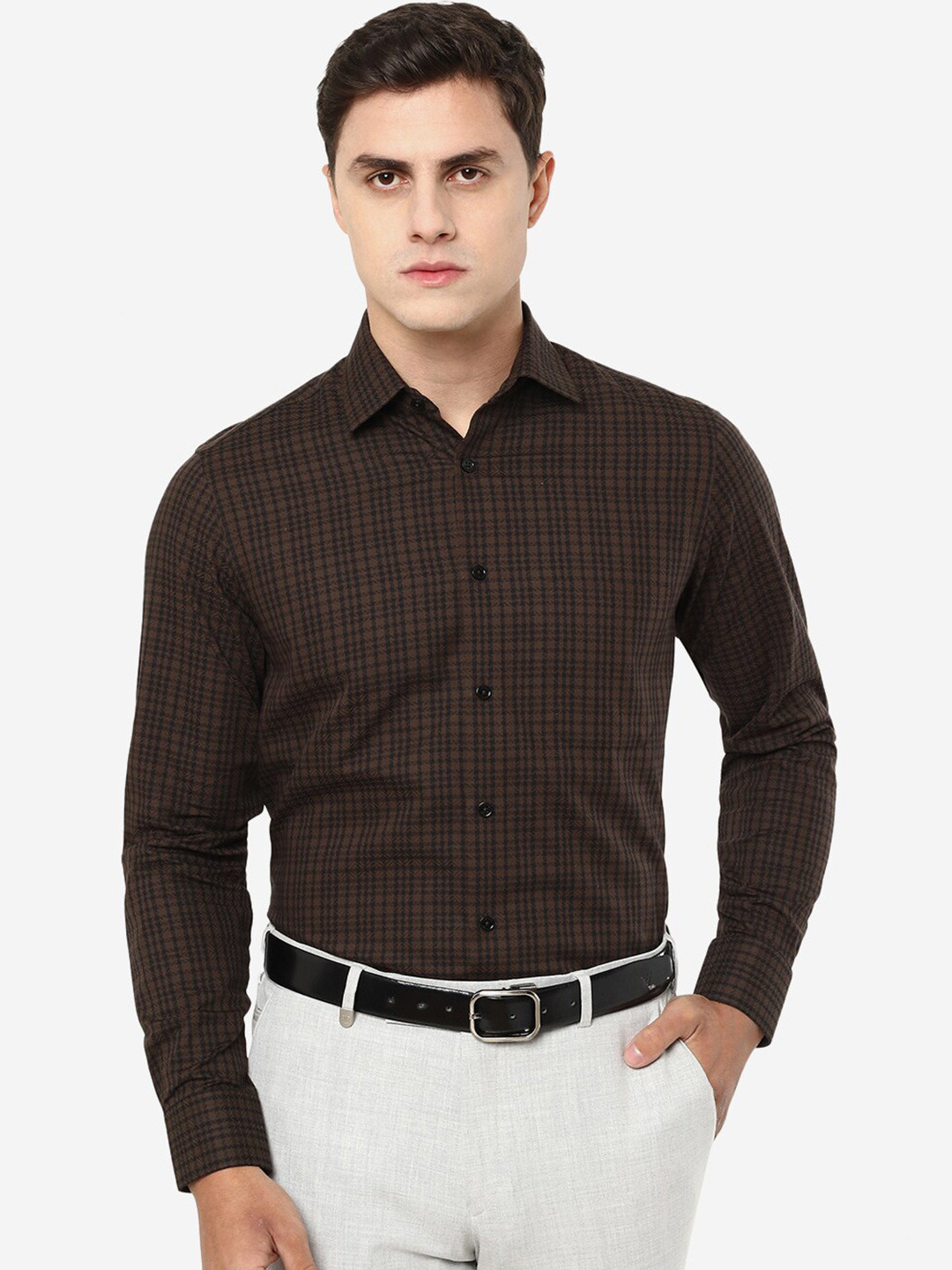 

JADE BLUE Checked Slim Fit Formal Shirt, Brown