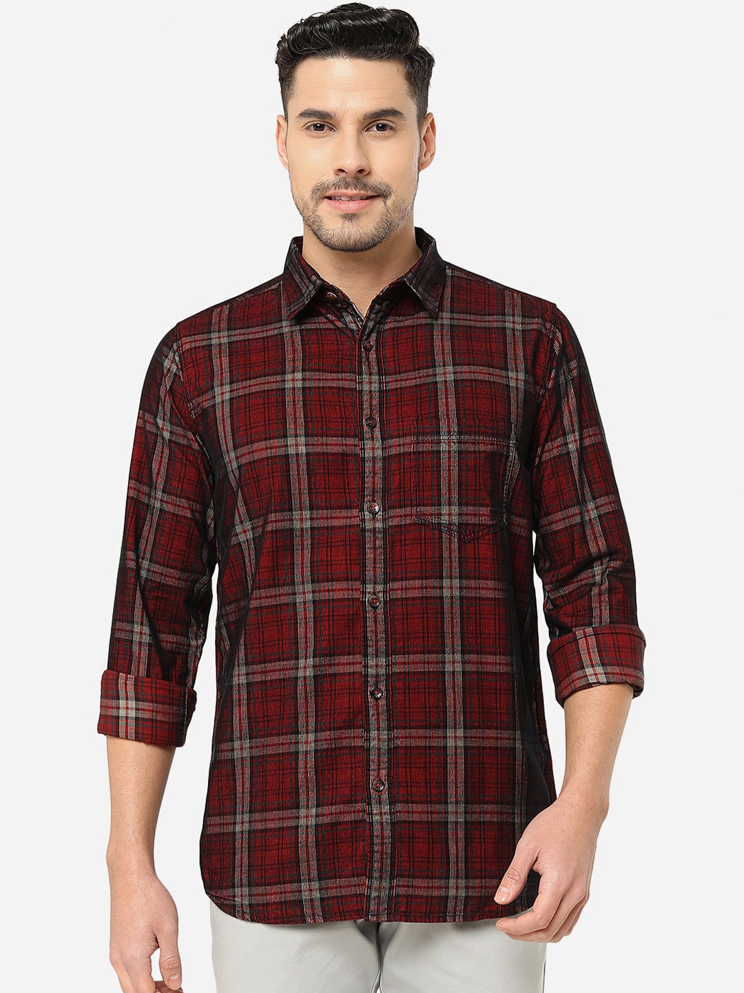 

JADE BLUE Slim Fit Tartan Checked Casual Cotton Shirt, Maroon