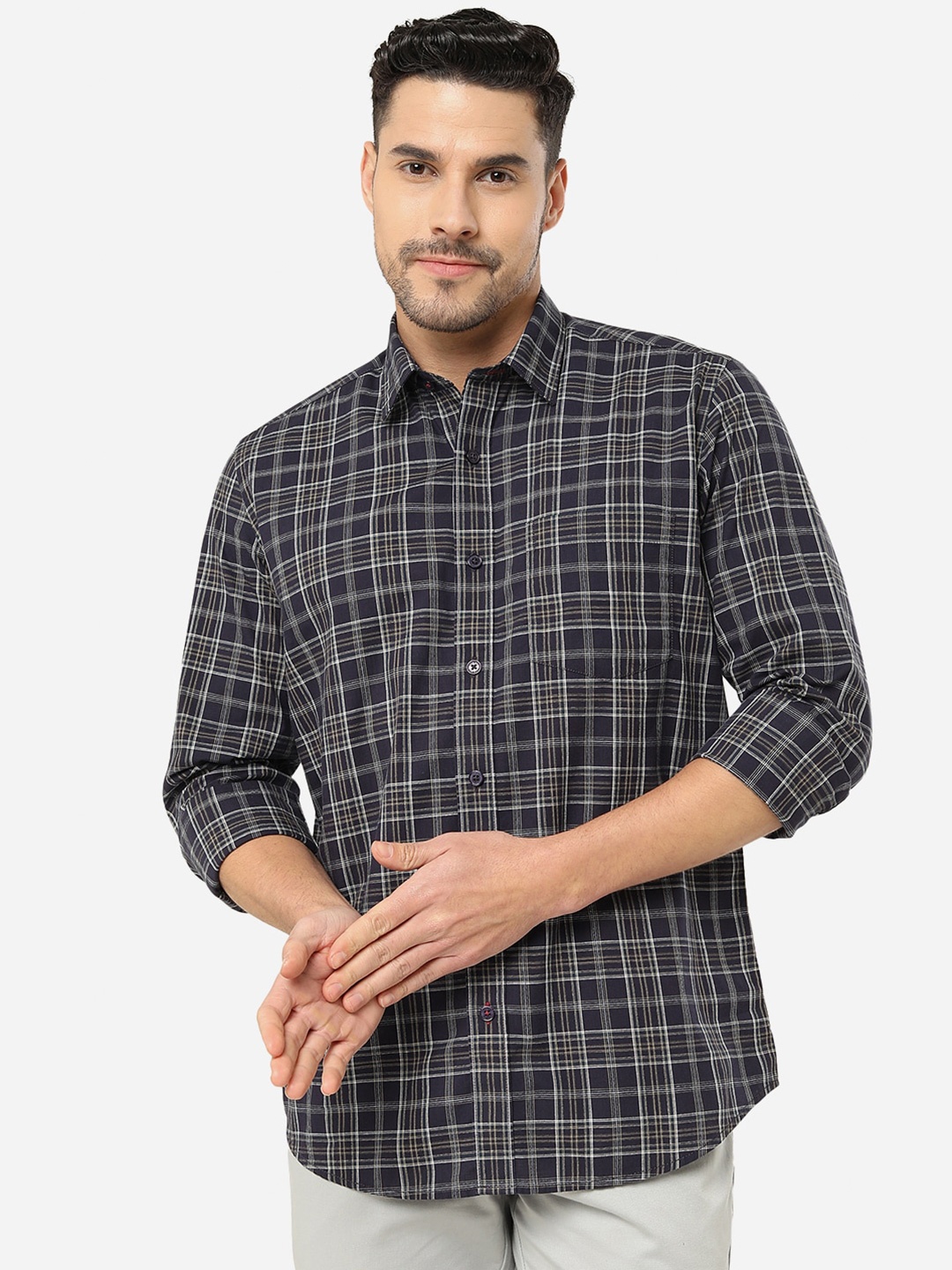 

JADE BLUE Slim Fit Tartan Checked Casual Cotton Shirt, Black