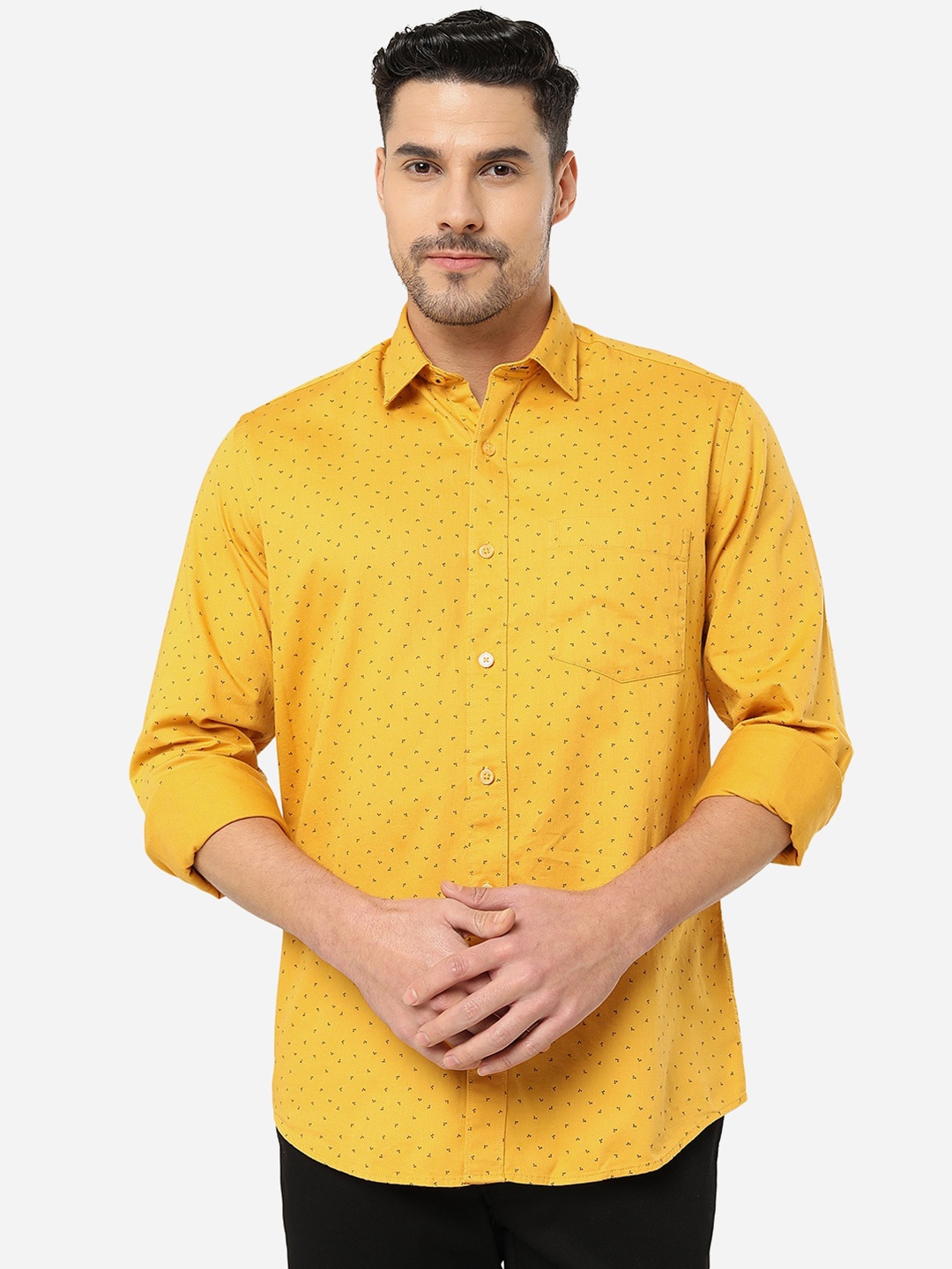 

JADE BLUE Slim Fit Micro Ditsy Printed Casual Cotton Shirt, Yellow