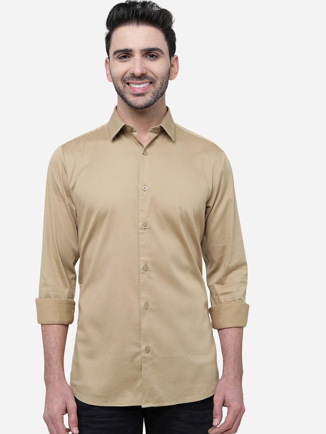 

JADE BLUE Slim Fit Spread Collar CottonA Casual Shirt, Brown