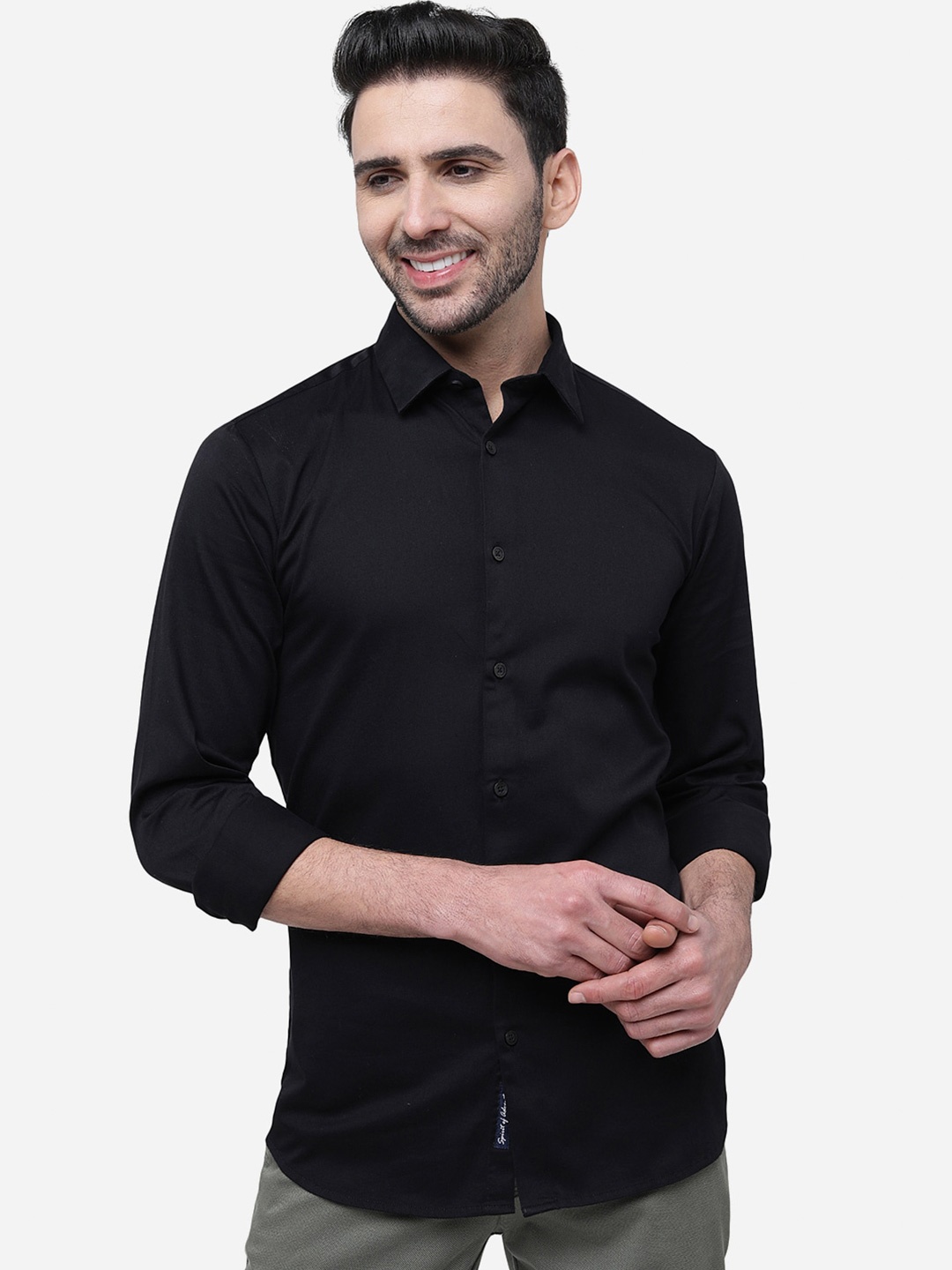 

JADE BLUE Long Button Cuff Sleeves Slim Fit Casual Cotton Shirt, Black