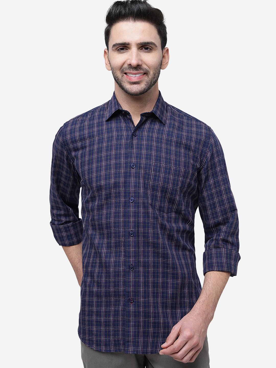 

JADE BLUE Men Blue Slim Fit Checked Casual Shirt