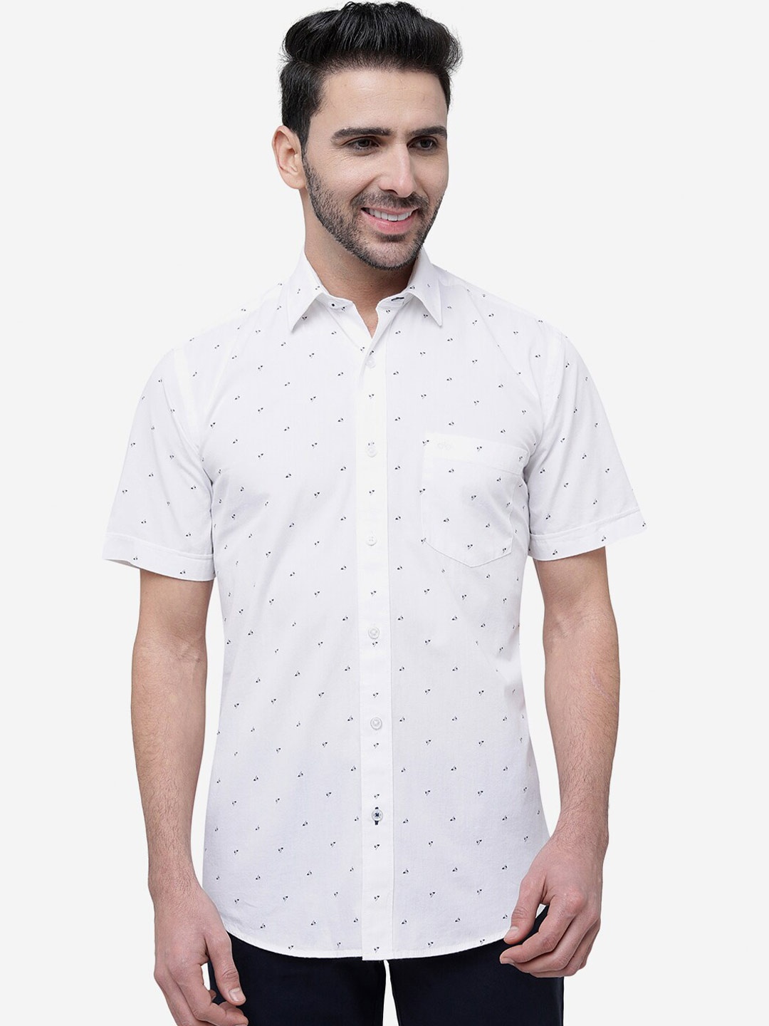 

JADE BLUE Men Slim Fit Printed Casual Cotton Shirt, White