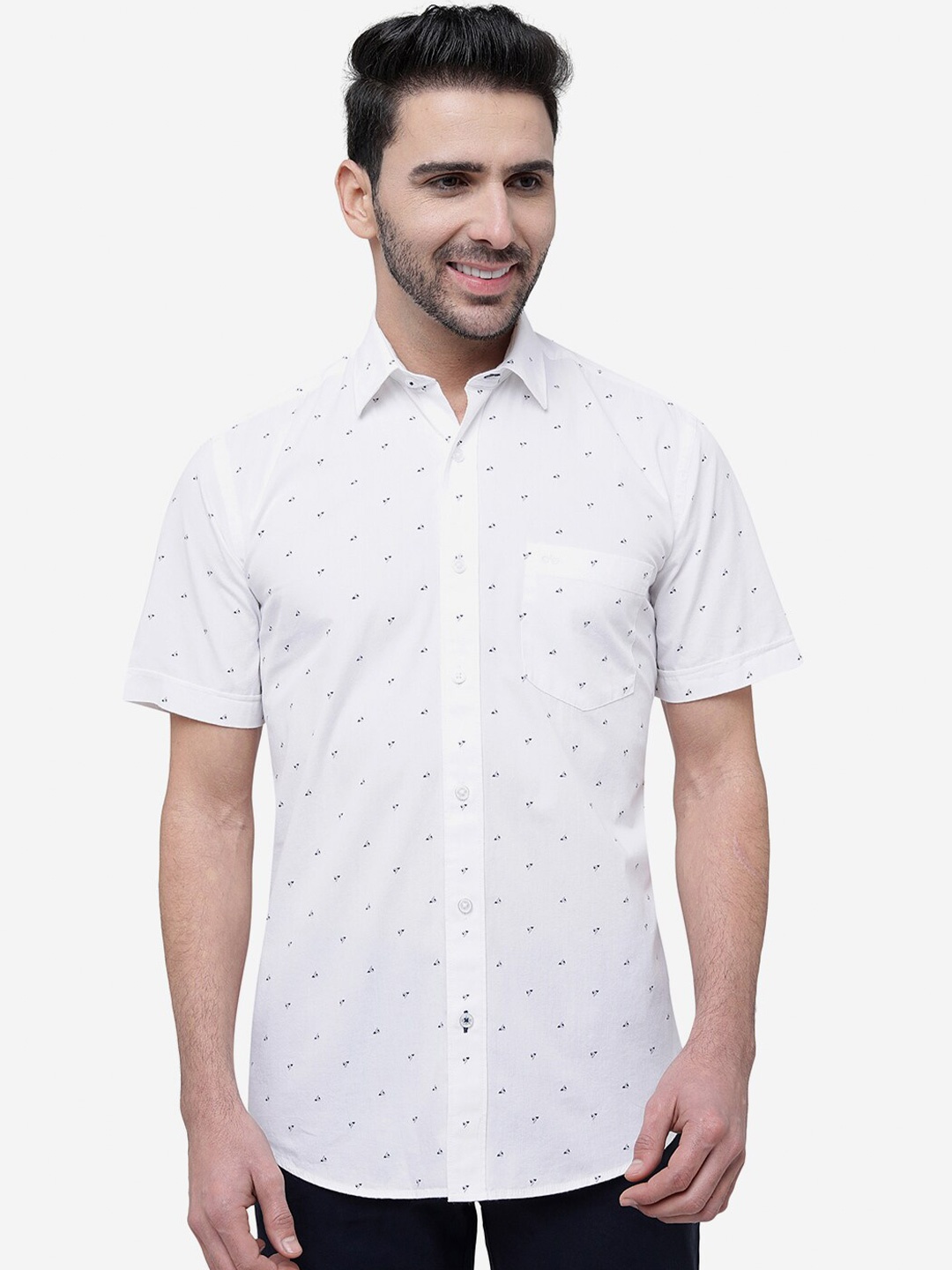 

JADE BLUE Men Slim Fit Printed Casual Cotton Shirt, White