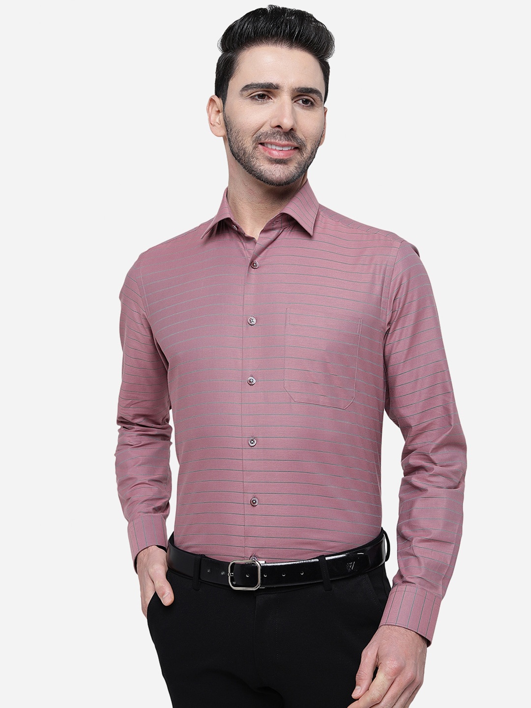 

JADE BLUE Slim Fit Striped Cotton Formal Shirt, Pink
