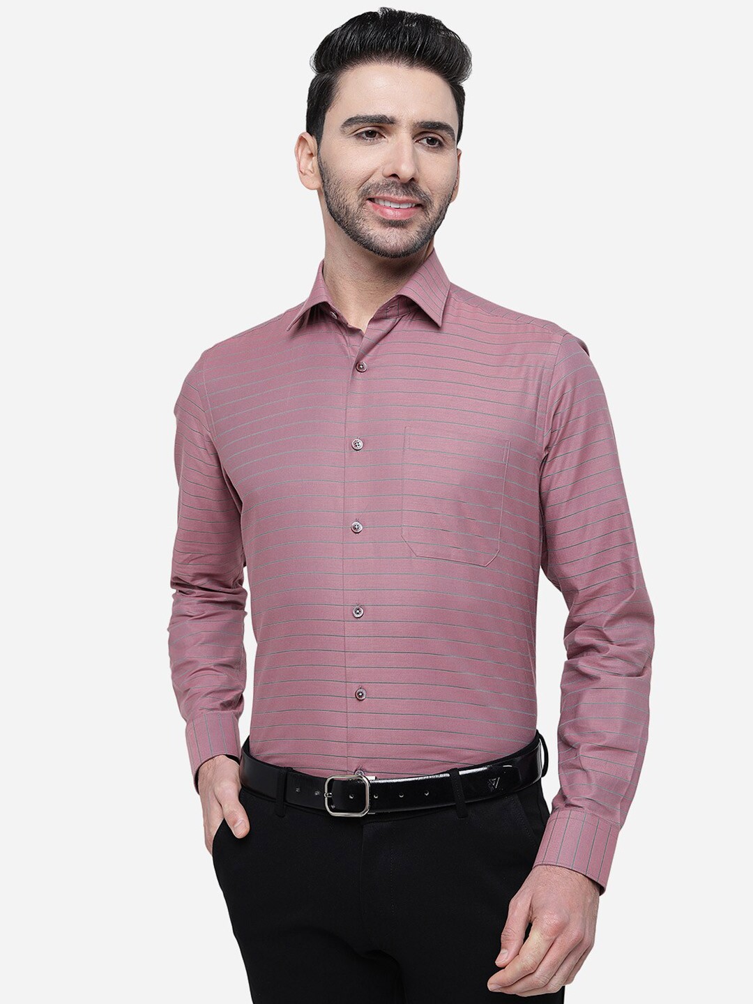 

JADE BLUE Slim Fit Striped Formal Shirt, Pink
