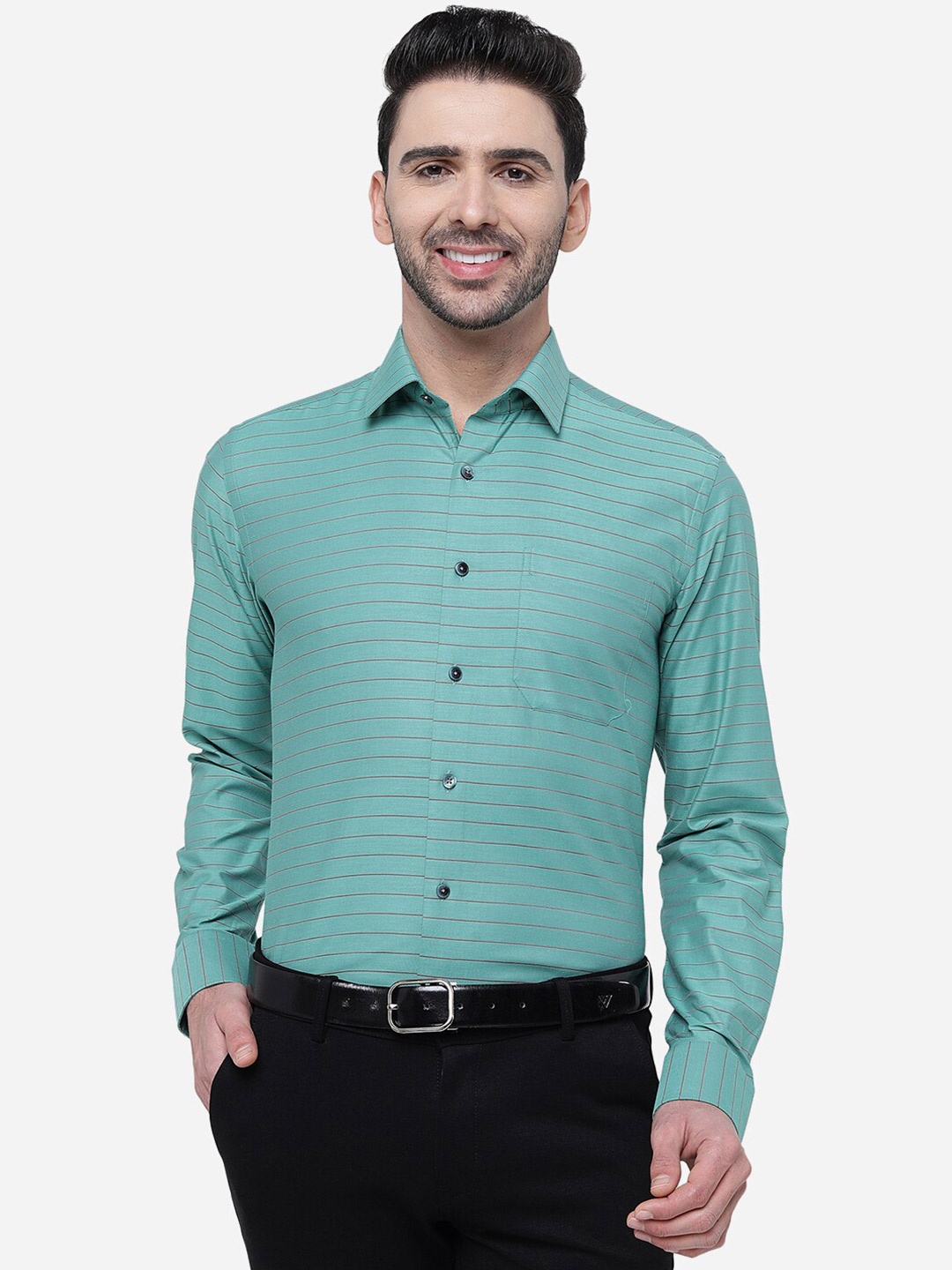 

JADE BLUE Slim Fit Horizontal Striped Formal Shirt, Green