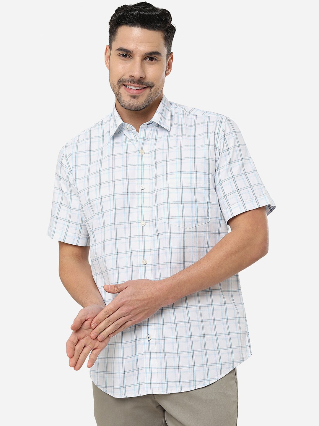 

JADE BLUE Slim Fit Checked Casual Cotton Shirt, White