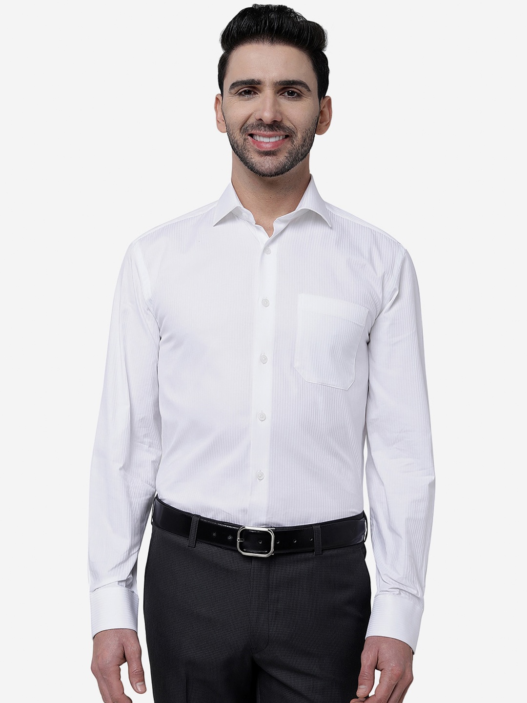 

JADE BLUE Striped Regular Fit Cotton Formal Shirt, White