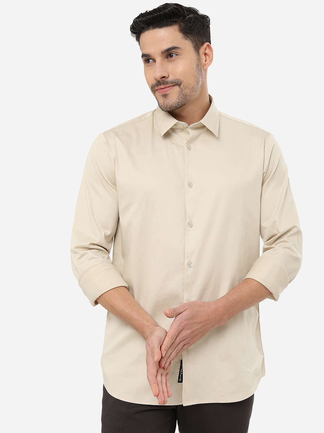 

JADE BLUE Slim Fit Spread Collar Cotton Casual Shirt, Beige