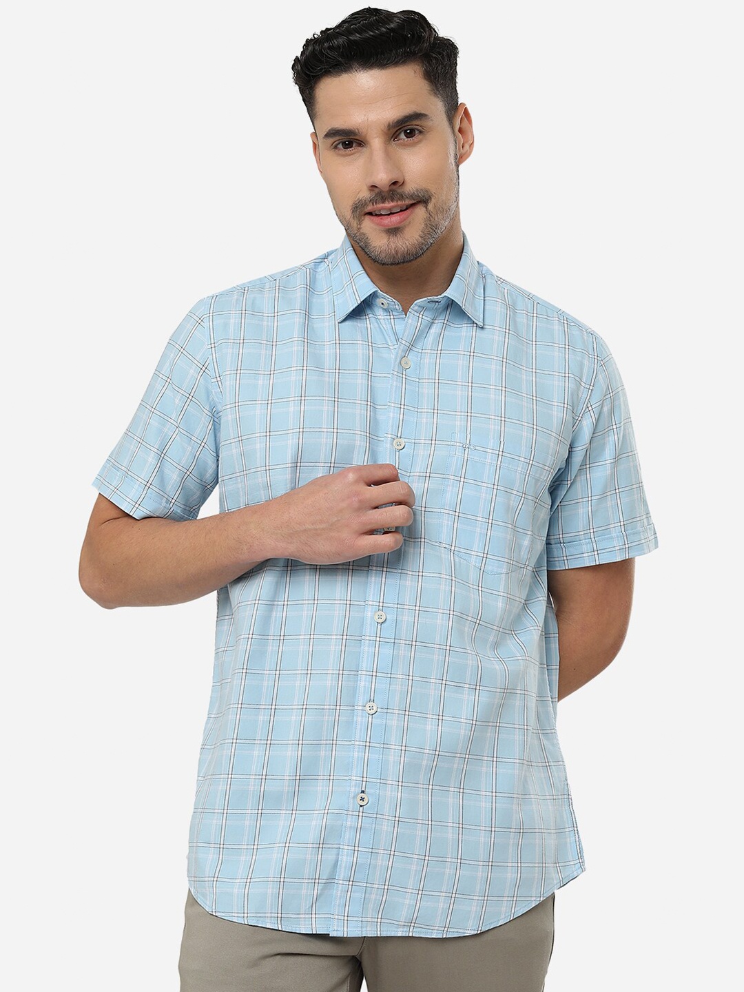 

JADE BLUE Checked Cotton Slim Fit Casual Shirt