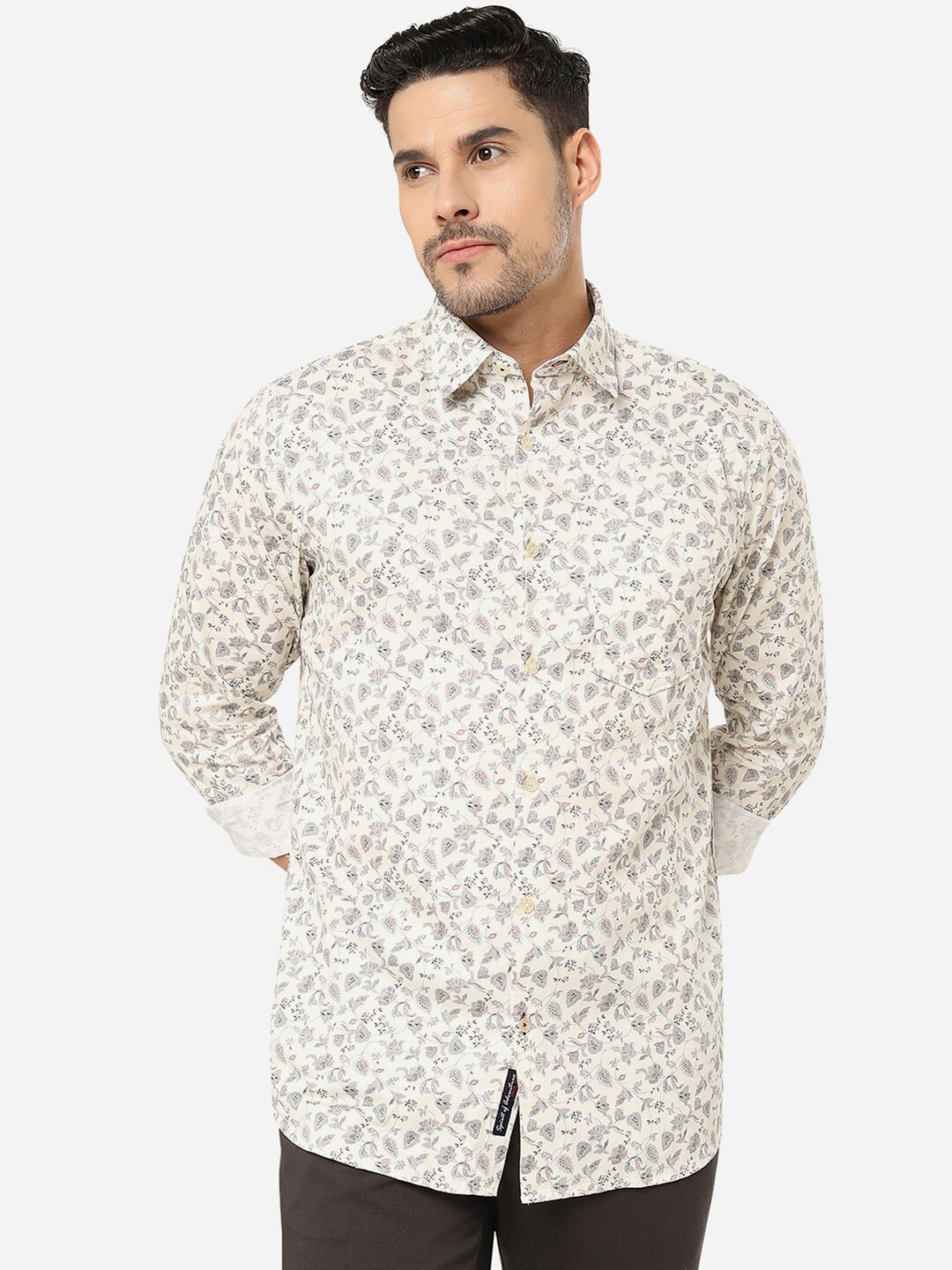 

JADE BLUE Plus Size Slim Fit Floral Printed Cotton Casual Shirt, Yellow