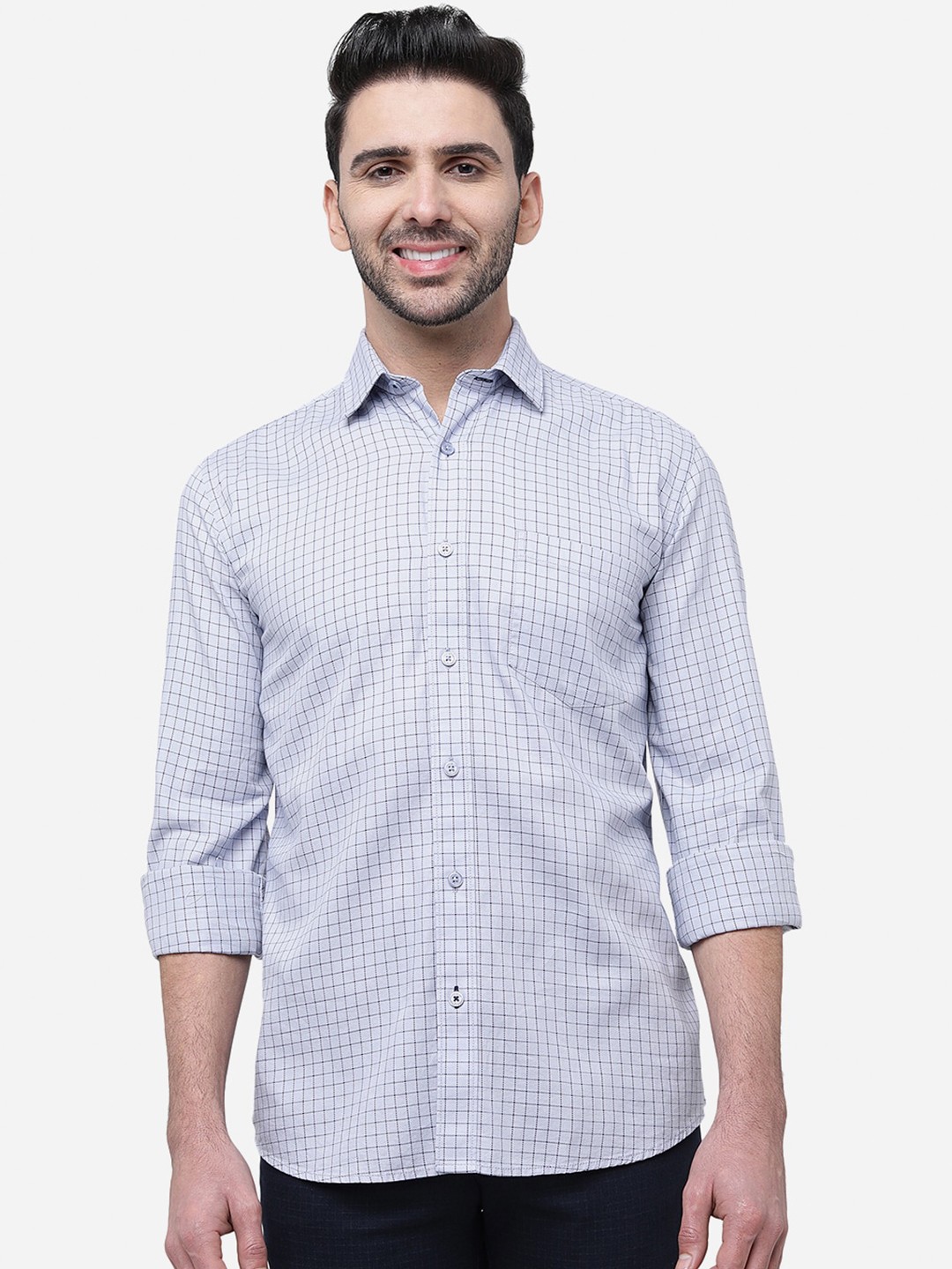 

JADE BLUE Slim Fit Windowpane Checked Casual Cotton Shirt