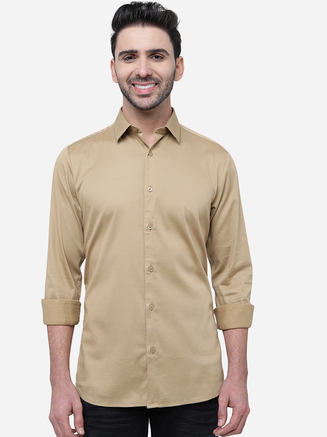 

JADE BLUE Slim Fit Spread Collar Cotton Casual Shirt, Brown