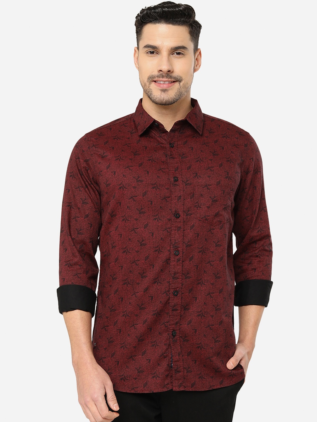 

JADE BLUE Slim Fit Floral Printed Cotton Casual Shirt, Maroon