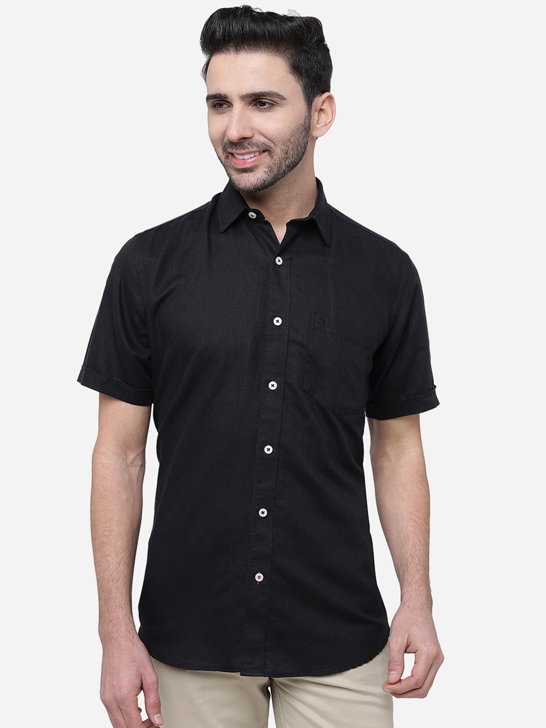 

JADE BLUE Slim Fit Spread Collar Cotton Casual Shirt, Black