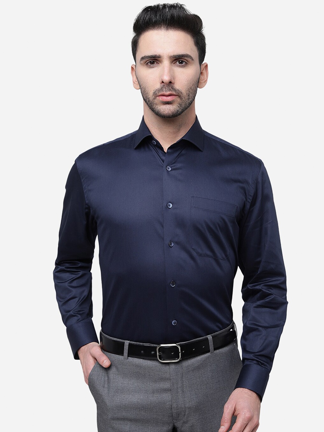 

JADE BLUE Spread Collar Cotton Formal Shirt