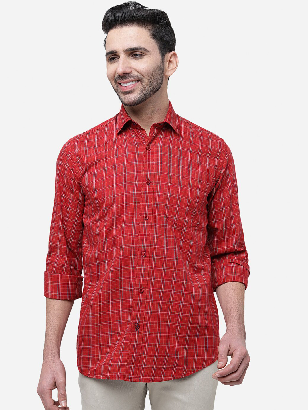 

JADE BLUE Slim Fit Checked Cotton Casual Shirt, Red
