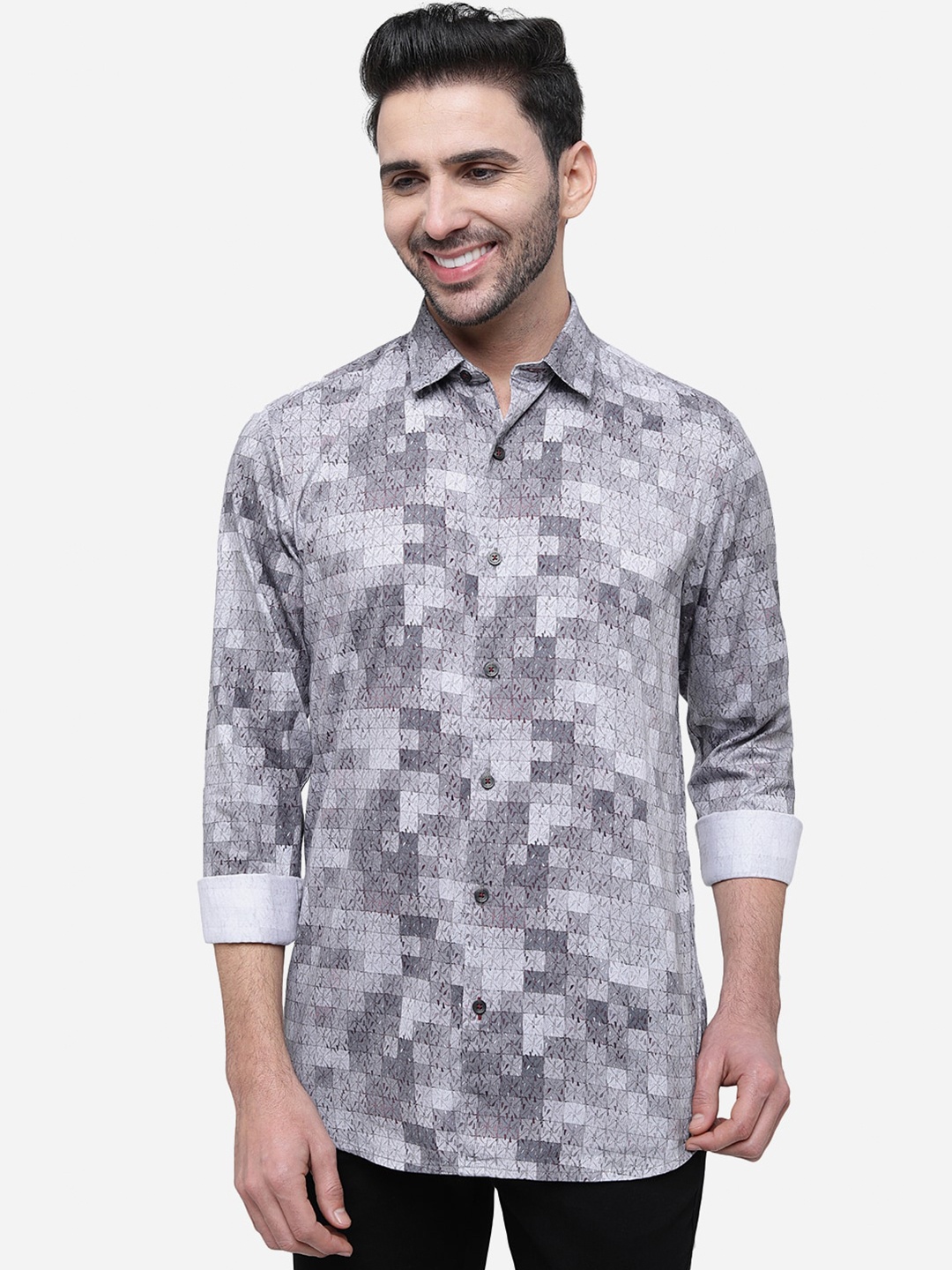 

JADE BLUE Slim Fit Printed Cotton Casual Shirt, Grey