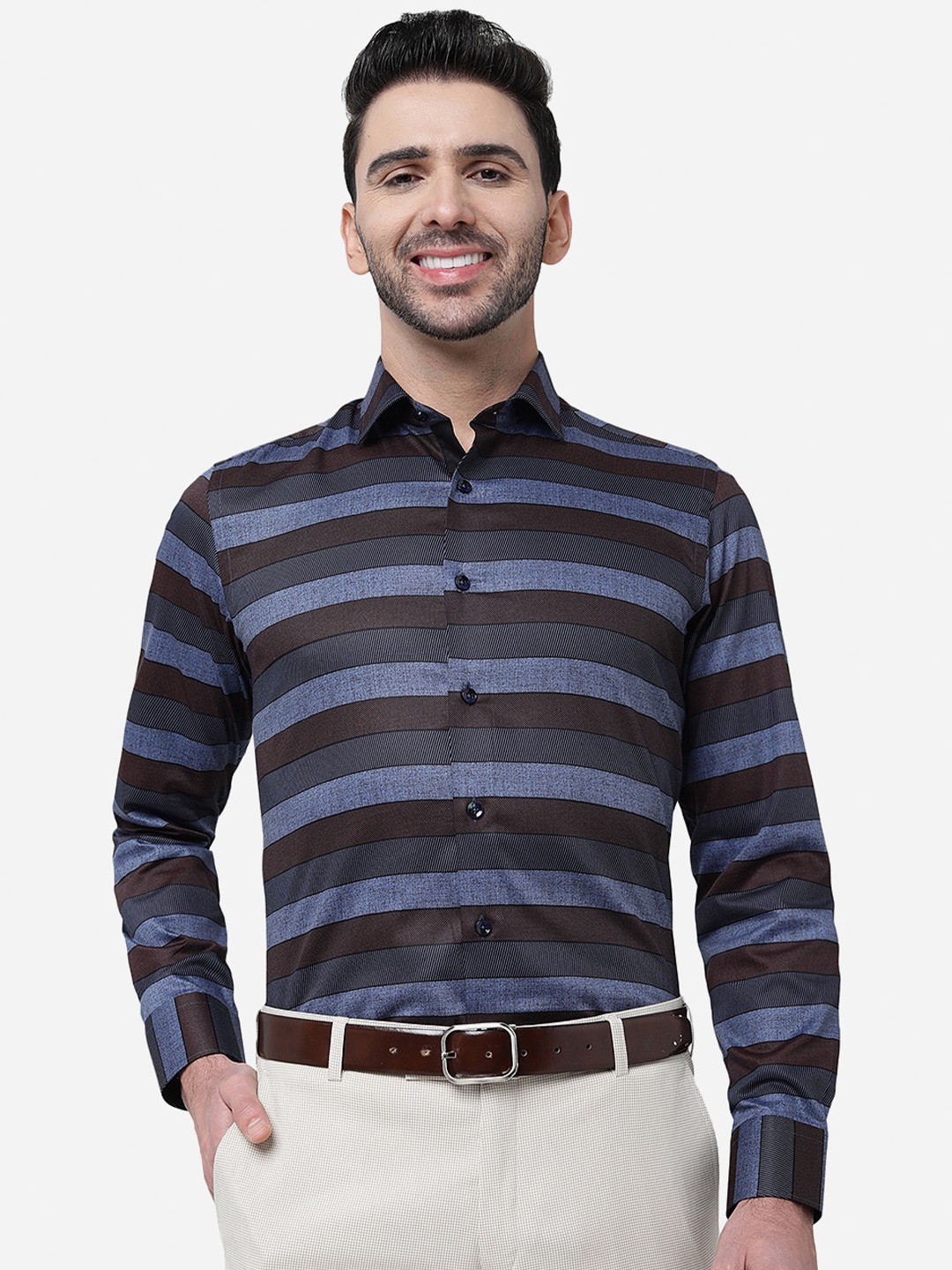 

JB STUDIO Spread Collar Slim Fit Horizontal Striped Printed Cotton Party Shirt, Multi