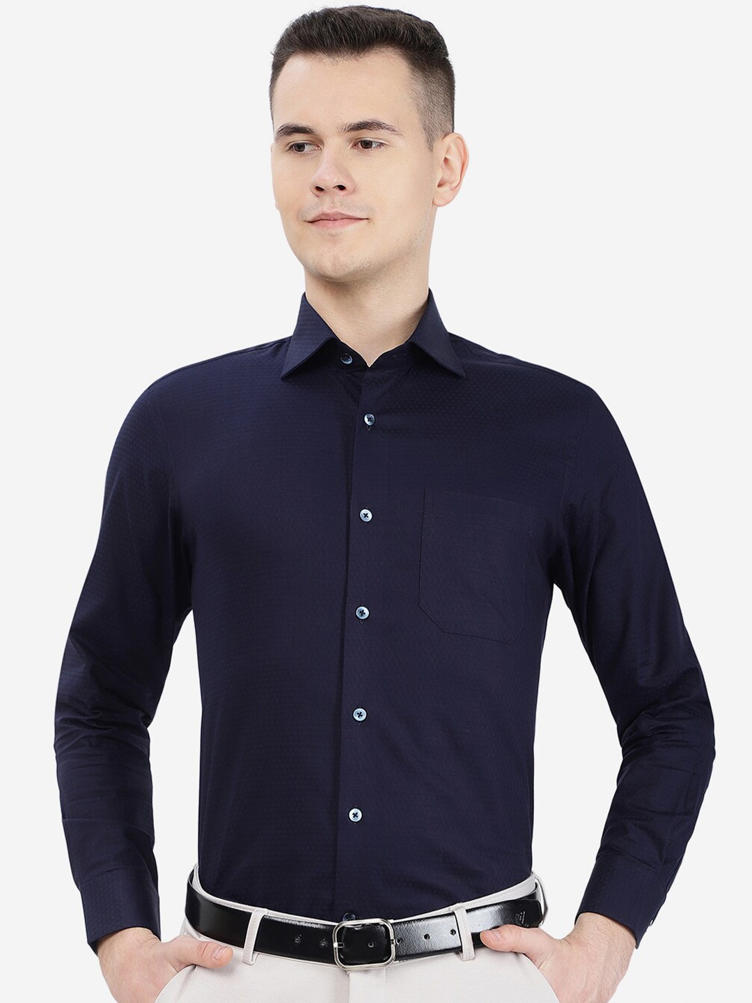 

METAL Men Slim Fit Formal Cotton Shirt, Blue