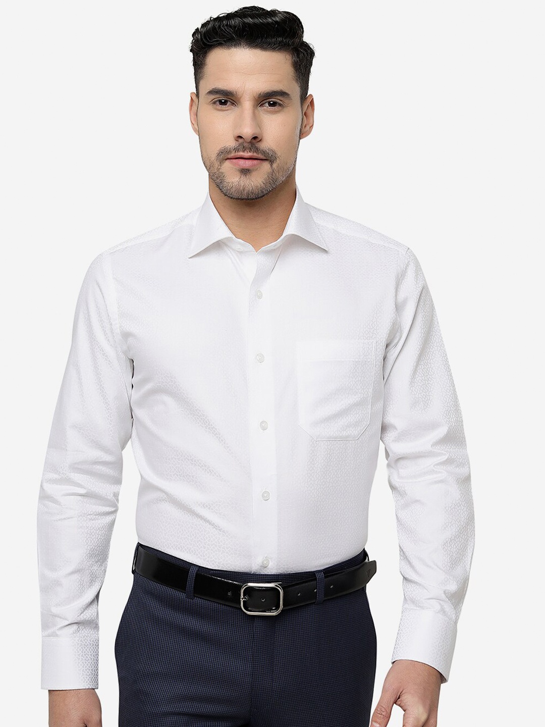 

METAL Slim Fit Spread Collar Cotton Formal Shirt, White