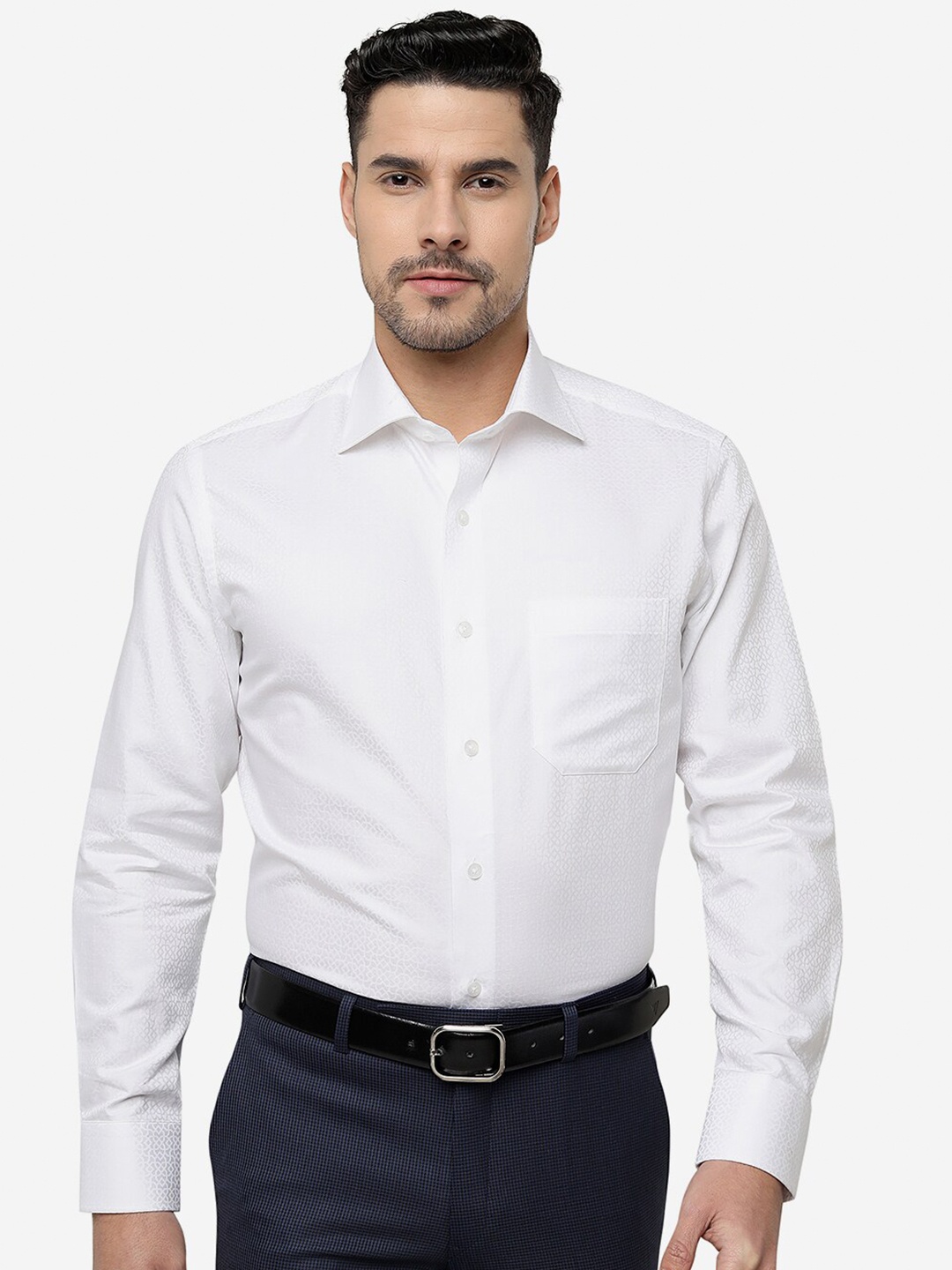 

METAL Slim Fit Spread Collar Cotton Formal Shirt, White