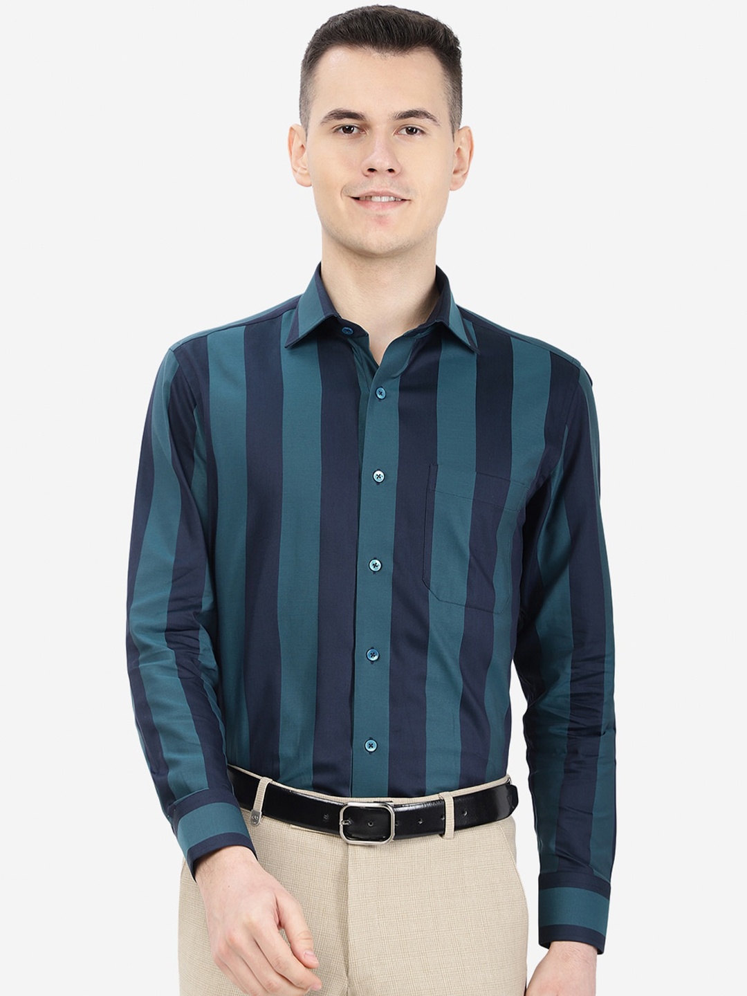 

METAL Slim Fit Striped Cotton Formal Shirt, Blue