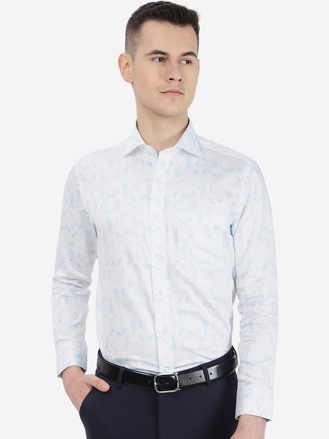 

METAL Slim Fit Floral Printed Cotton Formal Shirt, White