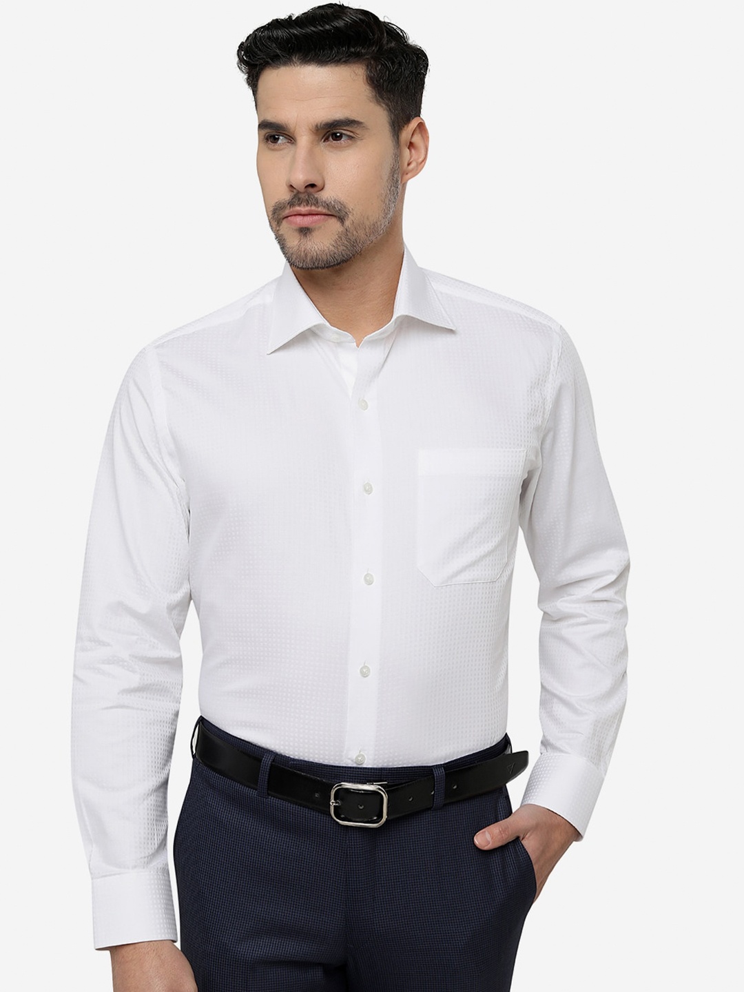 

METAL Self Design Slim Fit Formal Cotton Shirt, White