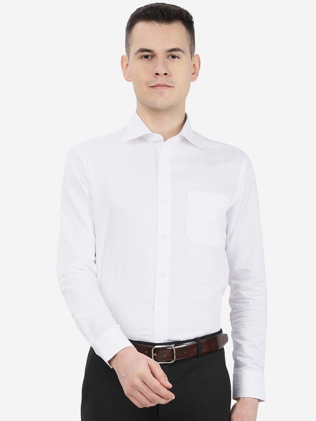 

METAL Slim Fit Cotton Formal Shirt, White