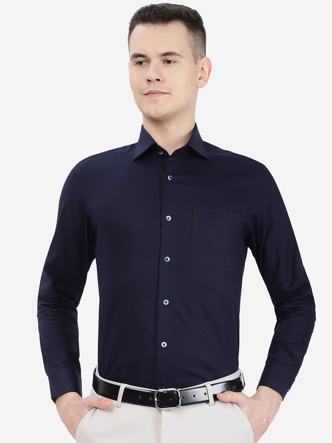 

METAL Slim Fit Cotton Formal Shirt, Blue
