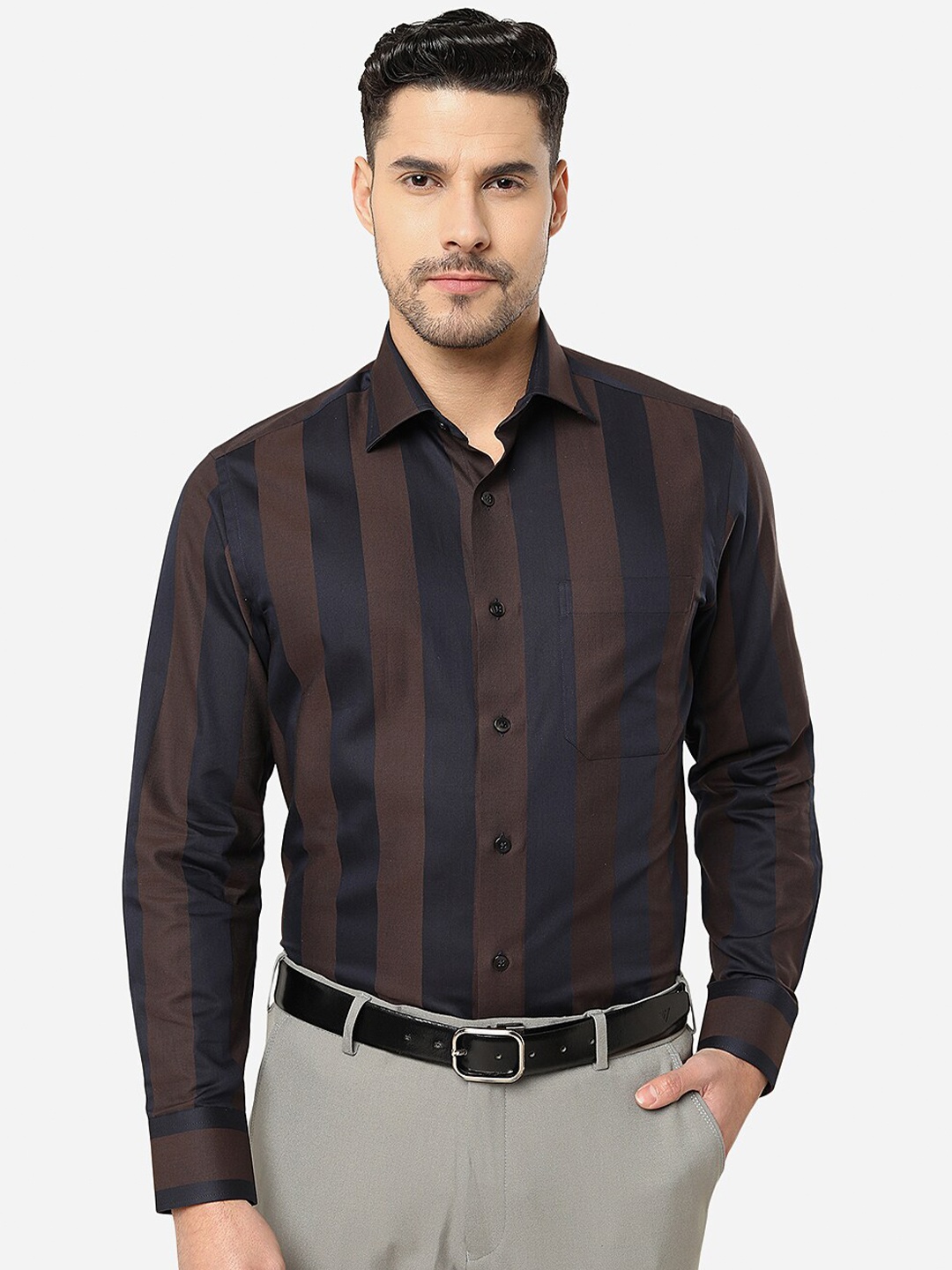 

METAL Striped Cotton Formal Shirt, Brown