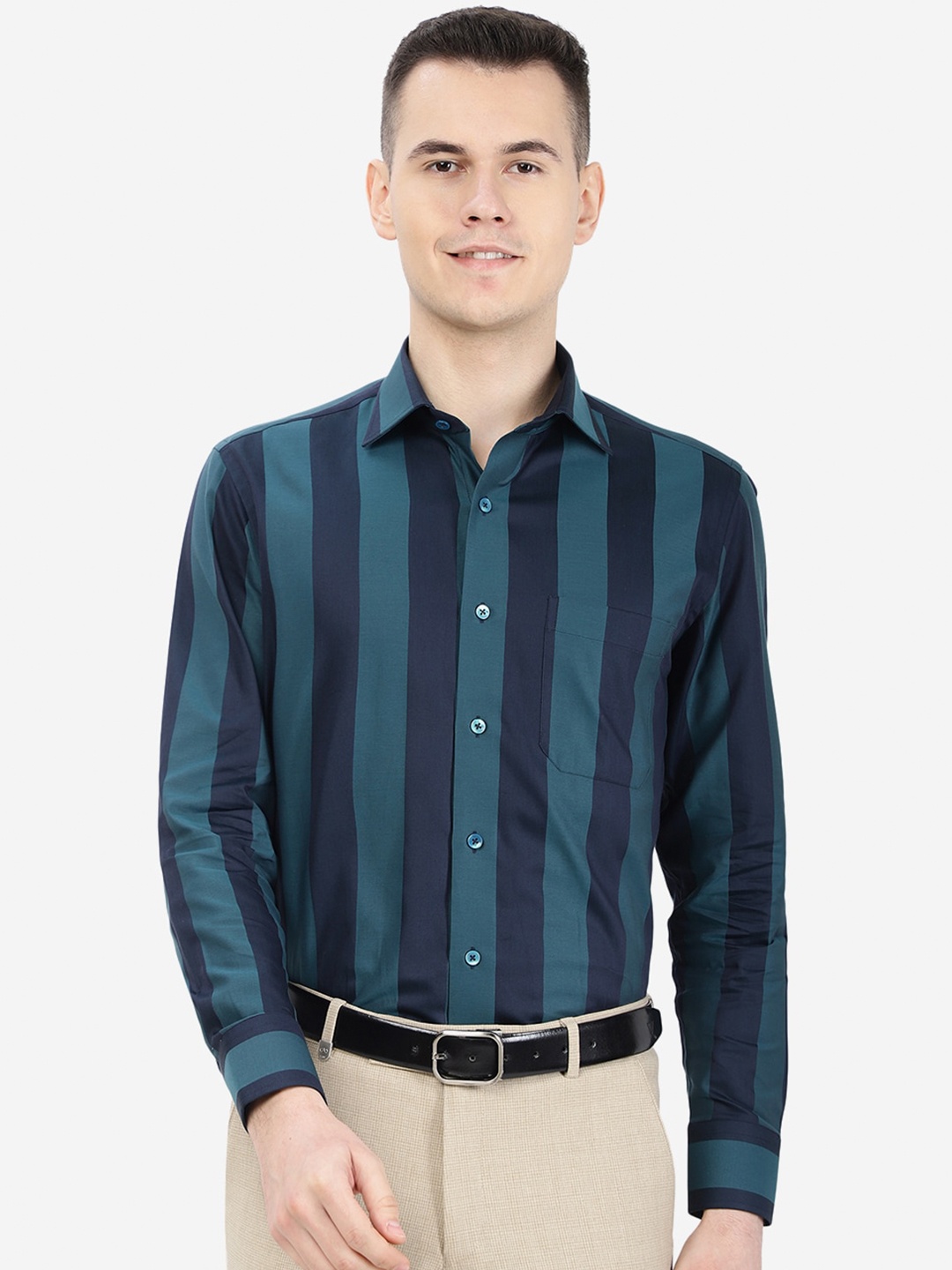 

METAL Striped Cotton Formal Shirt, Teal